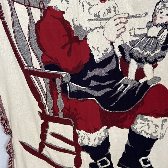 Vintage 1992 Christmas Tapestry Woven Throw Blanket Santa Doll Cozy 48 x 67 in - Picture 3 of 11